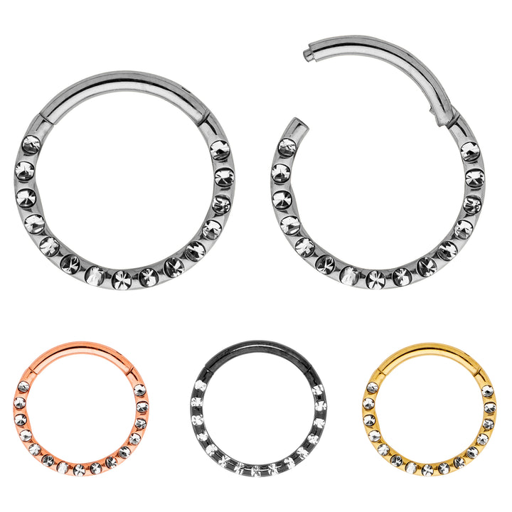 1 Pair 16G Titanium Multi Gem Punch Set Hinged Hoop Sleeper Earrings 6mm - 10mm