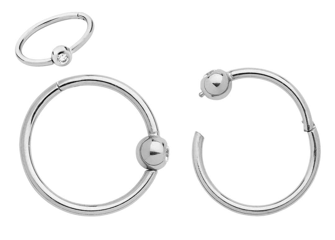 1 Pair 18G Titanium Gem Ball Closure Ring Hinged Hoop Sleeper Earrings 6mm - 10mm