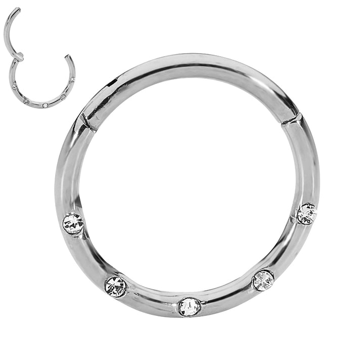 1 Piece 16G Titanium 5 Gem Hinged Hoop Segment Ring Earring 8mm 10mm