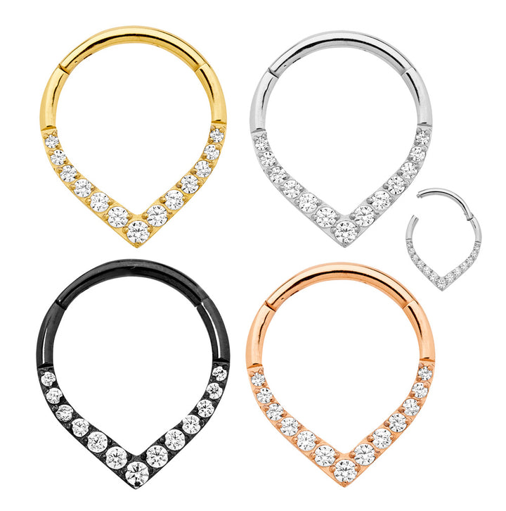 1 Piece 16G Titanium Gem Tear Drop Hinged Hoop Segment Ring Earring 8mm 10mm