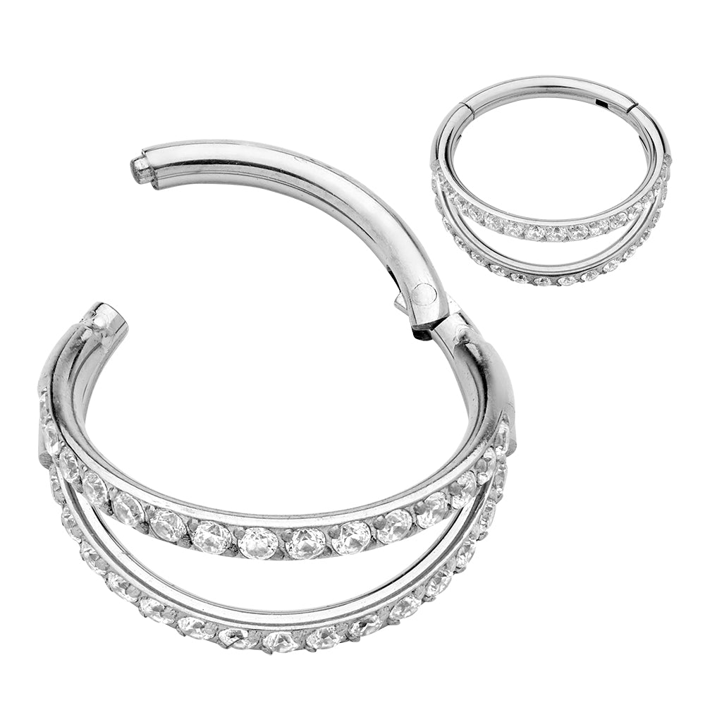 1 Piece 16G Titanium Double Hoop Gem Hinged Segment Ring Earring 8mm 10mm