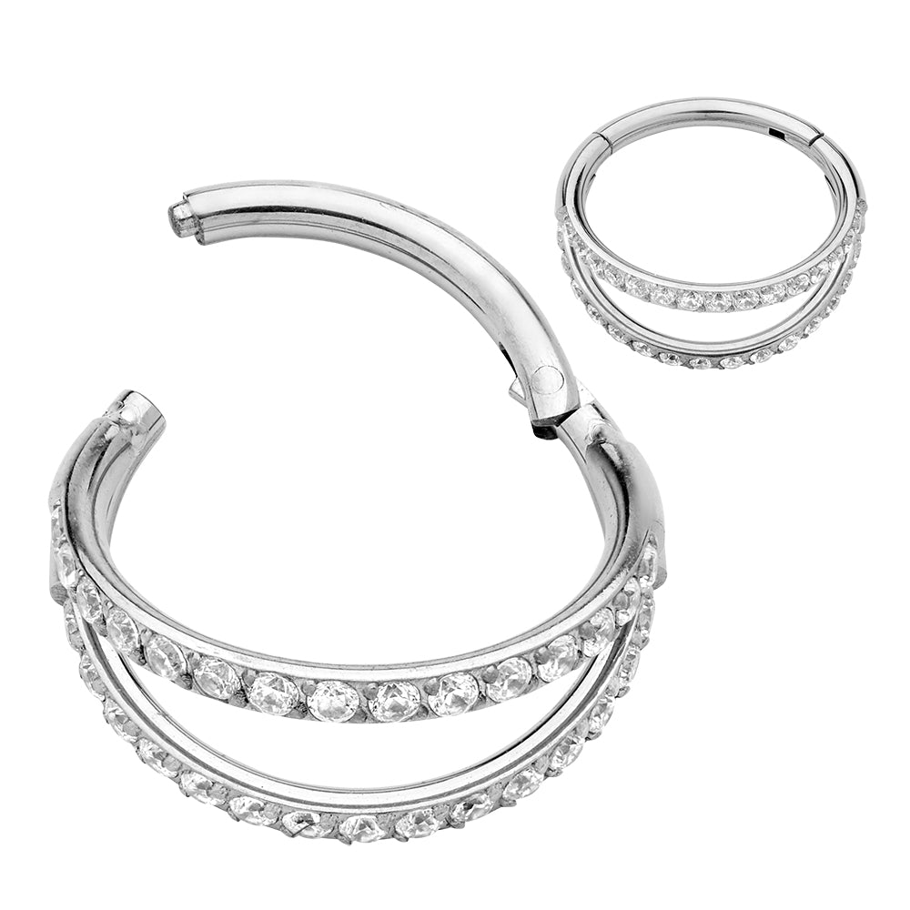 1 Piece 16G Titanium Double Hoop Gem Hinged Segment Ring Earring 8mm 10mm 12mm