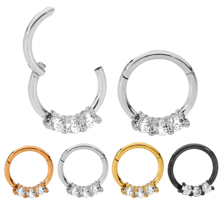 1 Pair 16G Stainless Steel Claw Set Gem Hinged Hoop Sleeper Earrings 8mm 10mm
