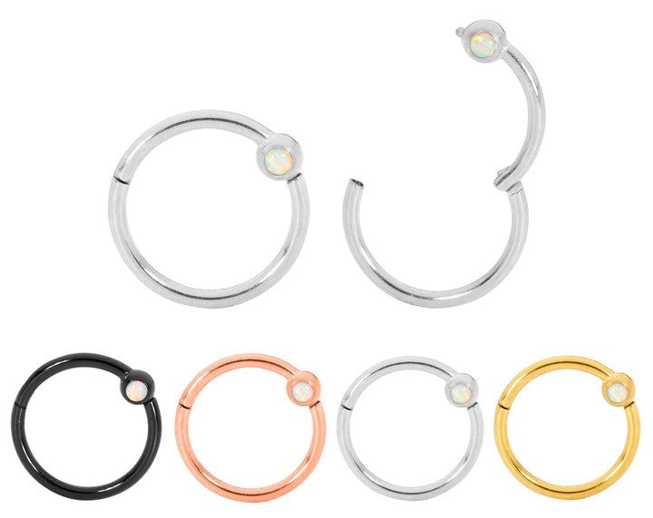 1 Pair 16G Stainless Steel Opal Hinged Hoop Sleeper Earrings 8mm 10mm