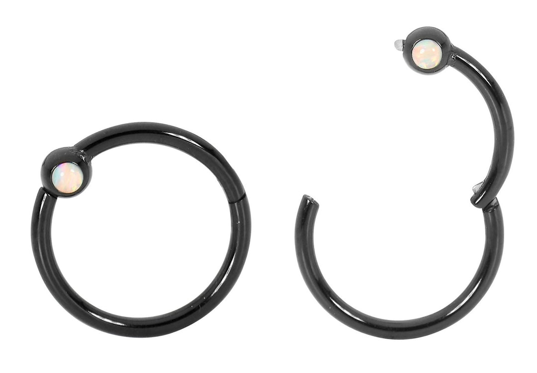 1 Pair 16G Stainless Steel Opal Hinged Hoop Sleeper Earrings 8mm 10mm