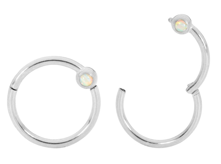 1 Pair 16G Stainless Steel Opal Hinged Hoop Sleeper Earrings 8mm 10mm