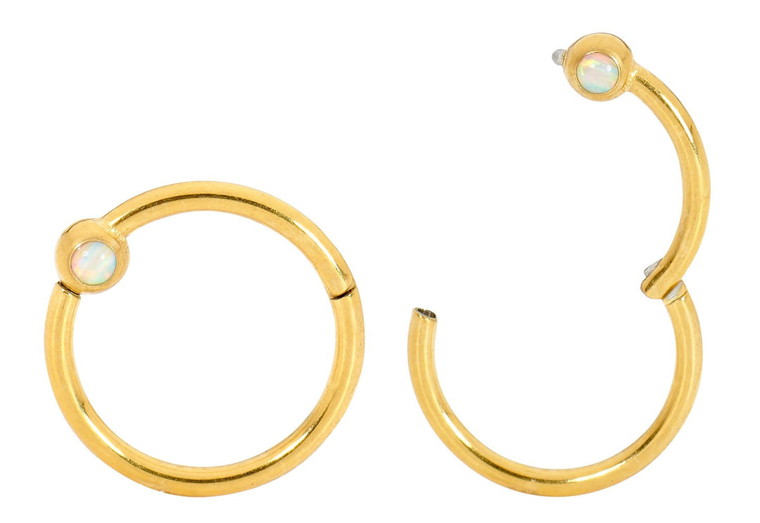 1 Pair 16G Stainless Steel Opal Hinged Hoop Sleeper Earrings 8mm 10mm