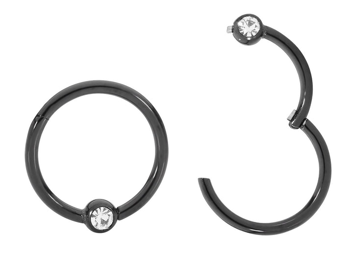 1 Pair 16G Stainless Steel Gem Ball Closure Ring Hinged Hoop Sleeper Earrings 6mm - 10mm