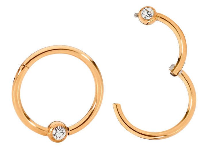 1 Pair 16G Stainless Steel Gem Ball Closure Ring Hinged Hoop Sleeper Earrings 6mm - 10mm
