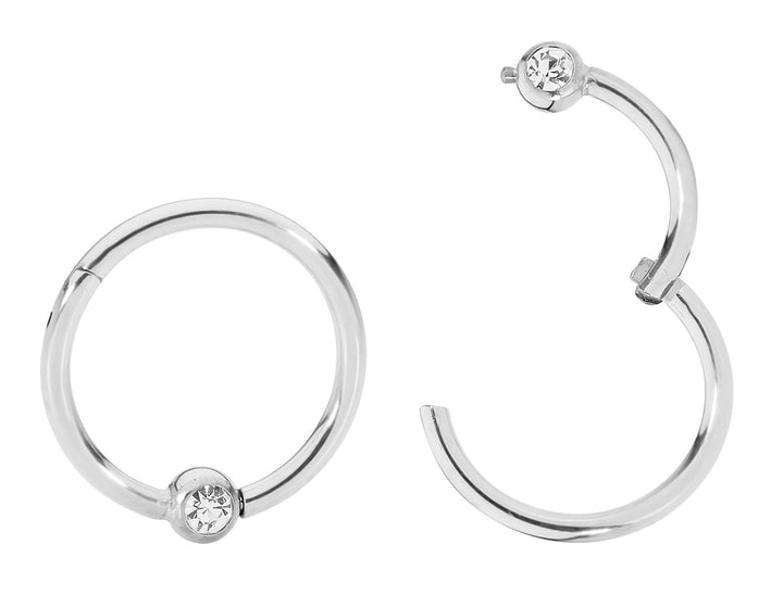 1 Pair 16G Stainless Steel Gem Ball Closure Ring Hinged Hoop Sleeper Earrings 6mm - 10mm