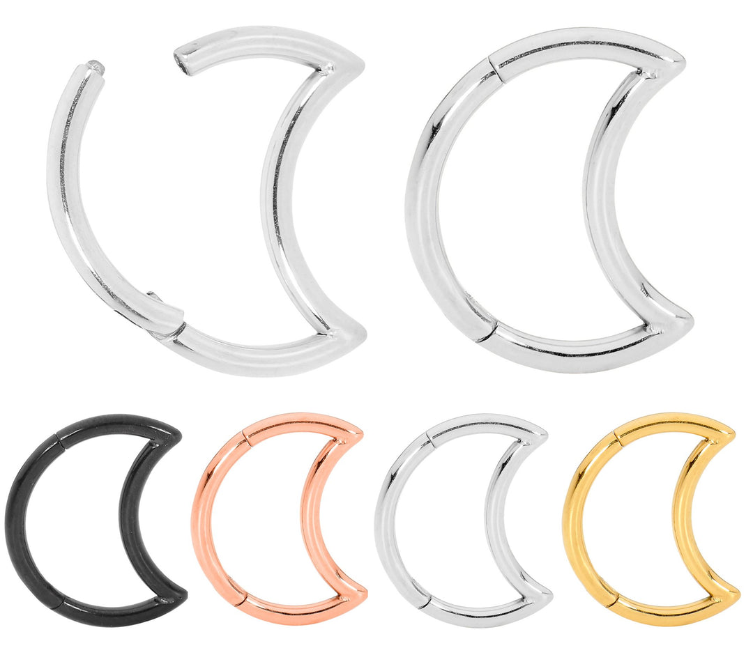 1 Pair 16G Stainless Steel Moon Hinged Hoop Sleeper Earrings 8mm 10mm