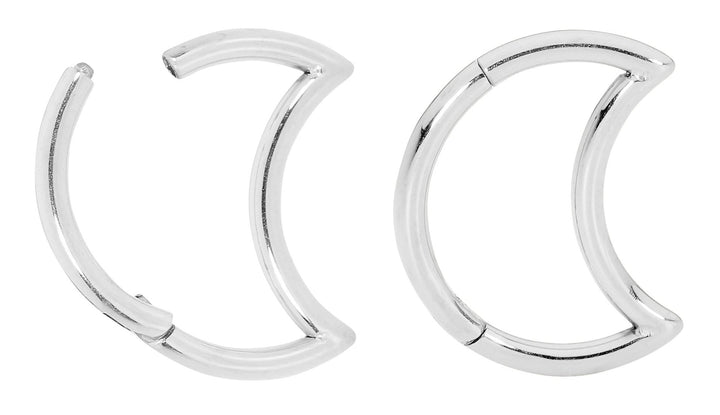 1 Pair 16G Stainless Steel Moon Hinged Hoop Sleeper Earrings 8mm 10mm