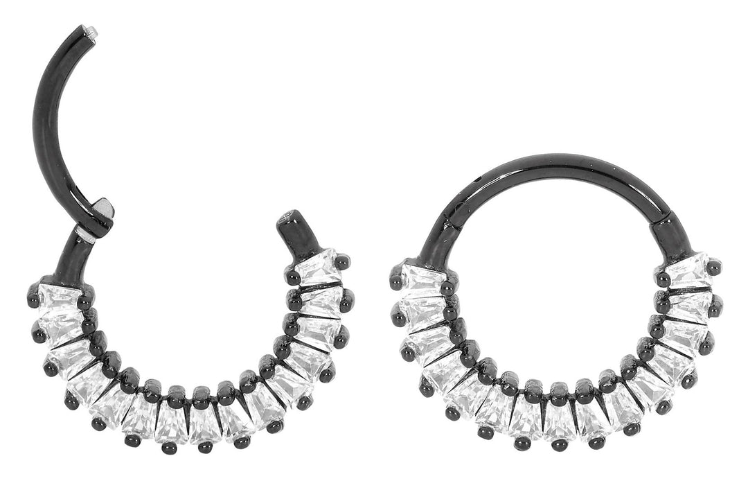 1 Pair 16G Stainless Steel Baguette Gem Hinged Hoop Sleeper Earrings 8mm 10mm