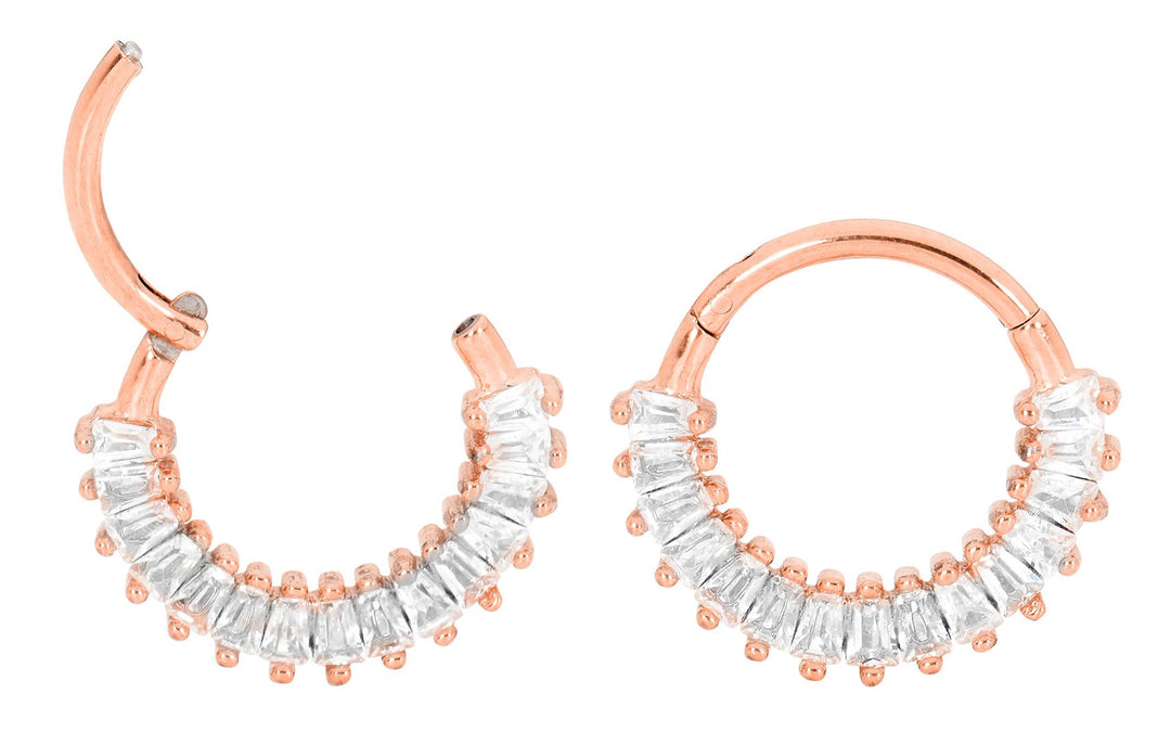1 Pair 16G Stainless Steel Baguette Gem Hinged Hoop Sleeper Earrings 8mm 10mm