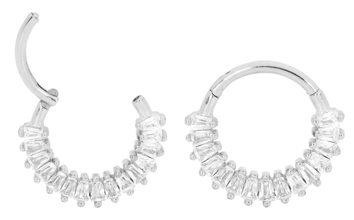 1 Pair 16G Stainless Steel Baguette Gem Hinged Hoop Sleeper Earrings 8mm 10mm
