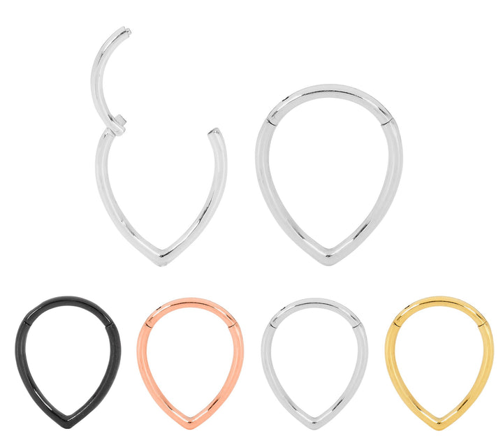1 Pair 16G Stainless Steel Tear Drop Hinged Hoop Sleeper Earrings 8mm 10mm