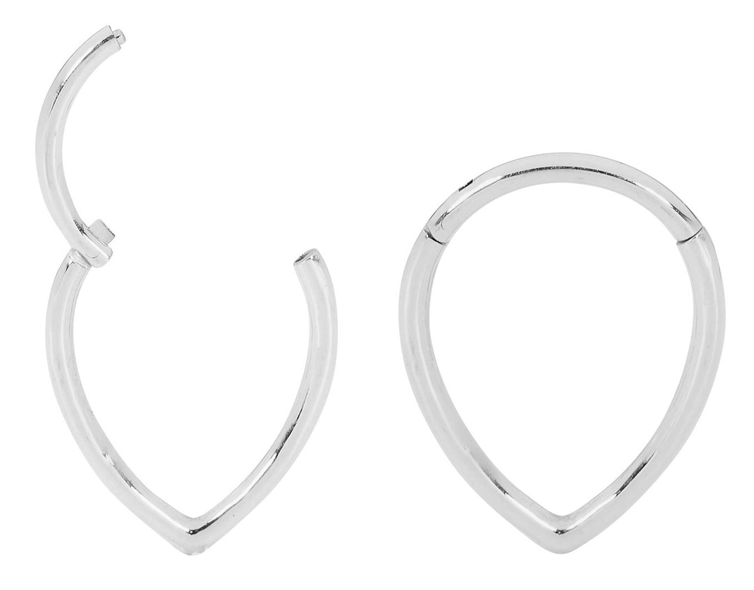 1 Pair 16G Stainless Steel Tear Drop Hinged Hoop Sleeper Earrings 8mm 10mm