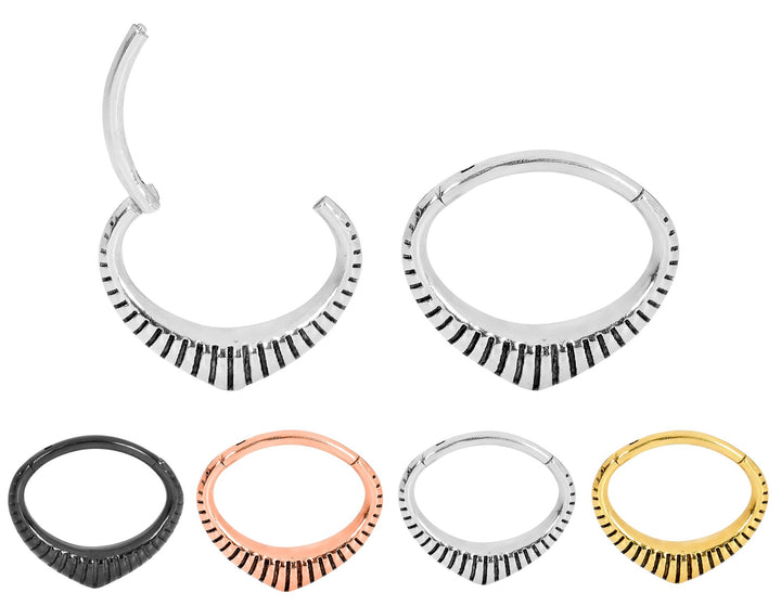 1 Pair 16G Stainless Steel Oval Ribbed Hinged Hoop Sleeper Earrings 6mm 8mm