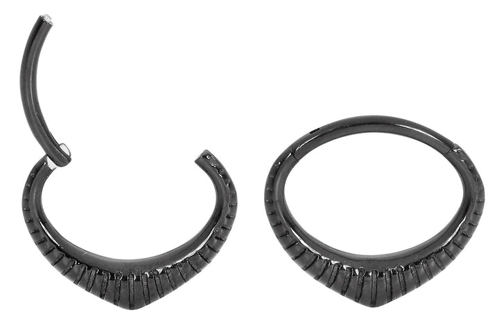 1 Pair 16G Stainless Steel Oval Ribbed Hinged Hoop Sleeper Earrings 6mm 8mm