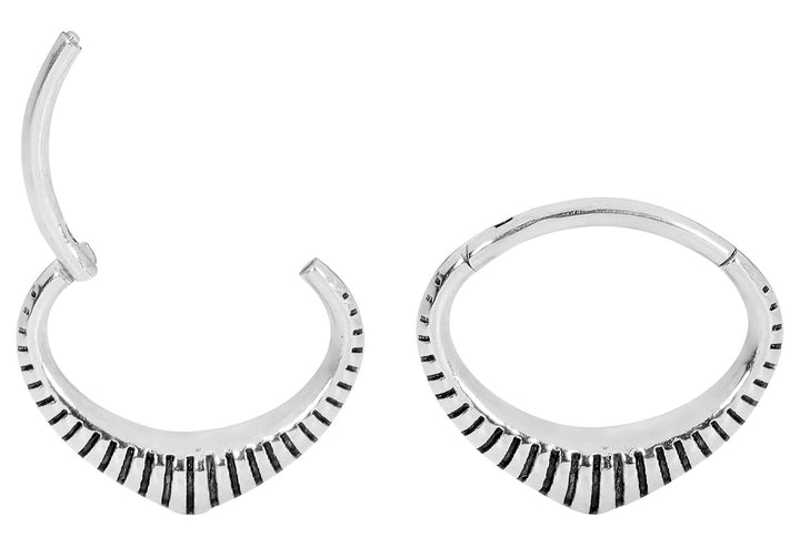 1 Pair 16G Stainless Steel Oval Ribbed Hinged Hoop Sleeper Earrings 6mm 8mm