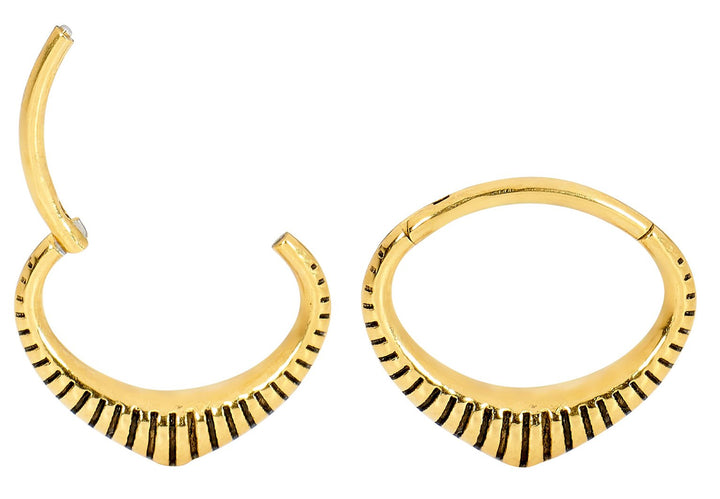 1 Pair 16G Stainless Steel Oval Ribbed Hinged Hoop Sleeper Earrings 6mm 8mm