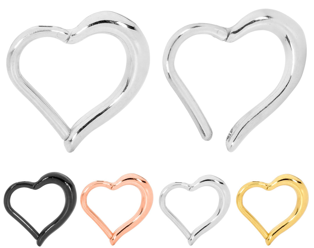 1 Pair 16G Stainless Steel Heart Hinged Hoop Sleeper Earrings 8mm 10mm