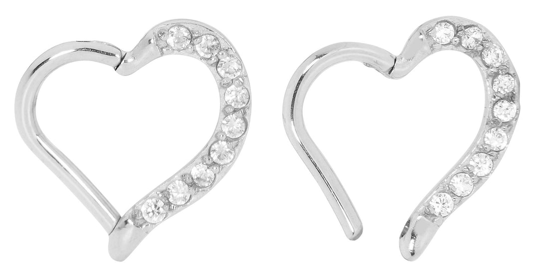 1 Pair 16G Stainless Steel Gem Heart Hinged Hoop Sleeper Earrings 8mm 10mm