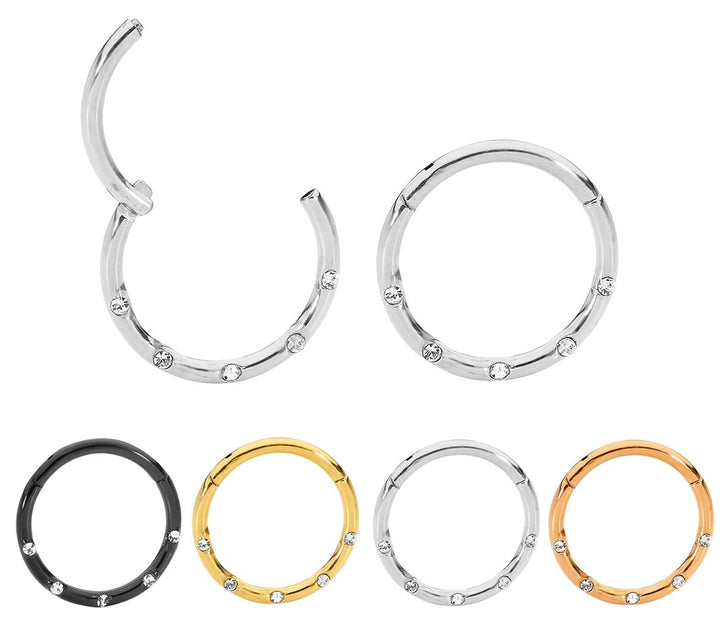 1 Pair 16G Titanium Gem Punch Set Hinged Hoop Sleeper Earrings 8mm 10mm