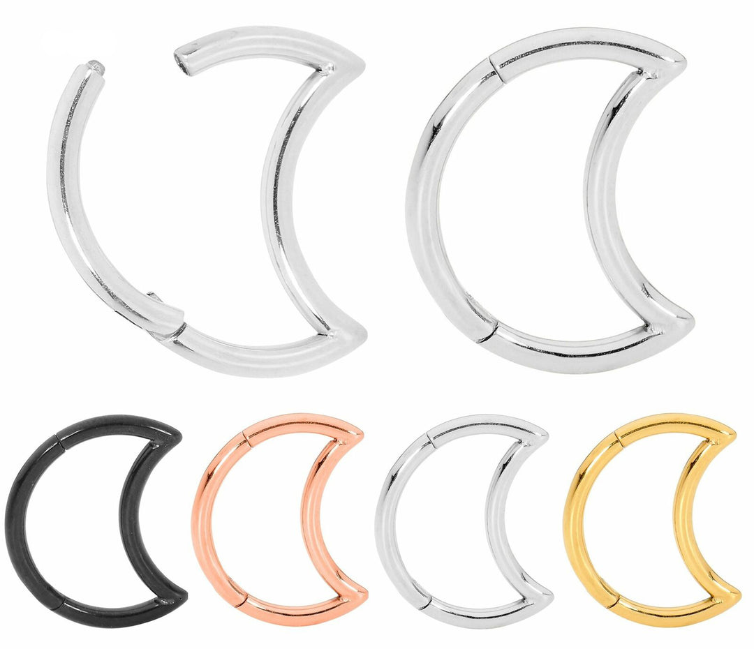 Pair 16G Titanium Moon Hinged Hoop Sleeper Earrings 8mm 10mm