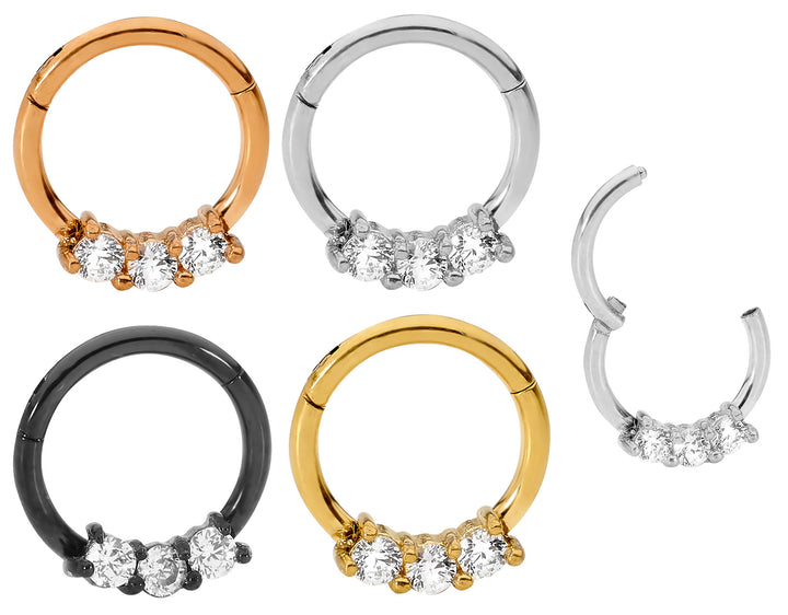 1 Piece 16G Stainless Steel Gem Hinged Hoop Segment Ring Earring 8mm 10mm