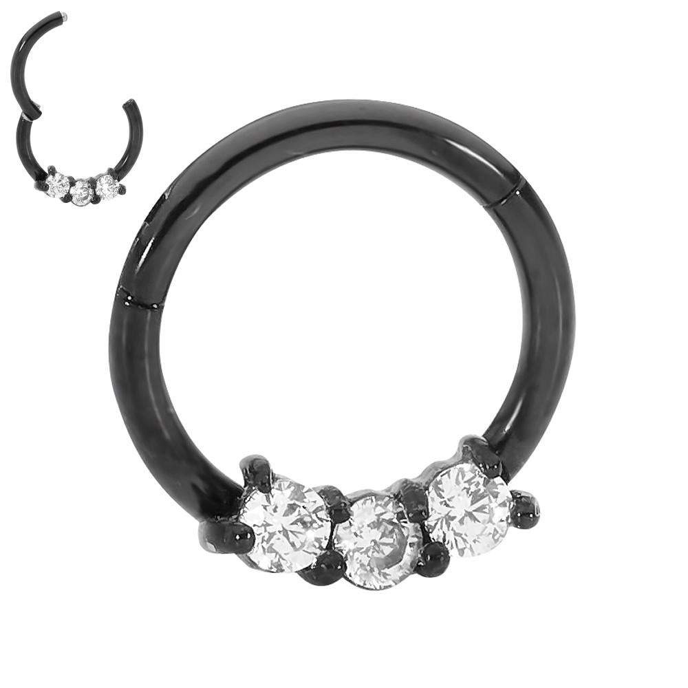 1 Piece 16G Stainless Steel Gem Hinged Hoop Segment Ring Earring 8mm 10mm