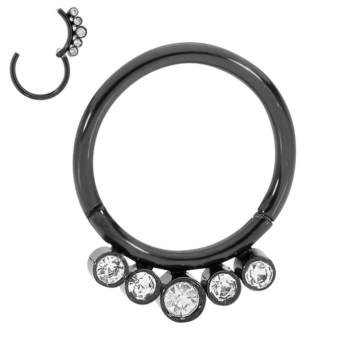 1 Piece 16G Stainless Steel 5 Gem Hinged Hoop Segment Ring Earring 8mm 10mm