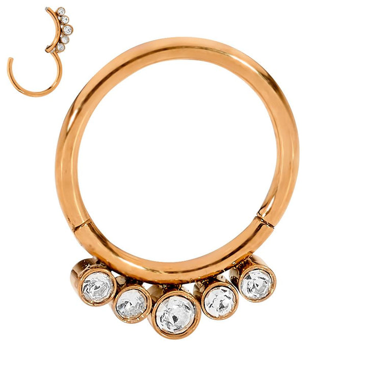 1 Piece 16G Stainless Steel 5 Gem Hinged Hoop Segment Ring Earring 8mm 10mm
