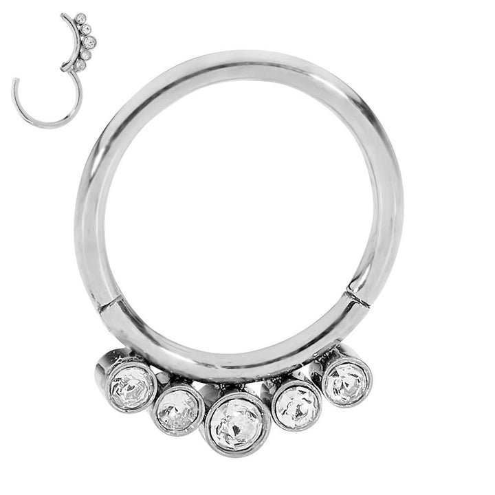 1 Piece 16G Stainless Steel 5 Gem Hinged Hoop Segment Ring Earring 8mm 10mm