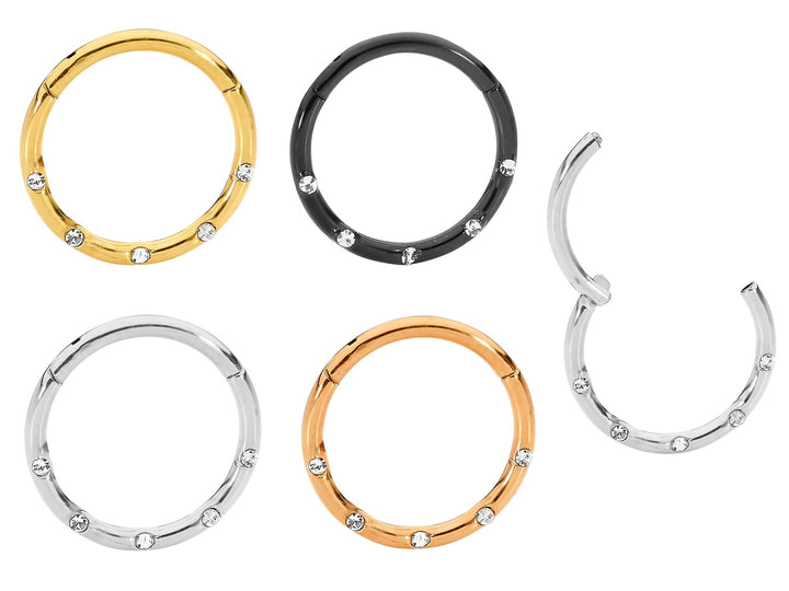 1 Piece 16G Stainless Steel Punch Set Gem Hinged Hoop Segment Ring Earring 8mm 10mm