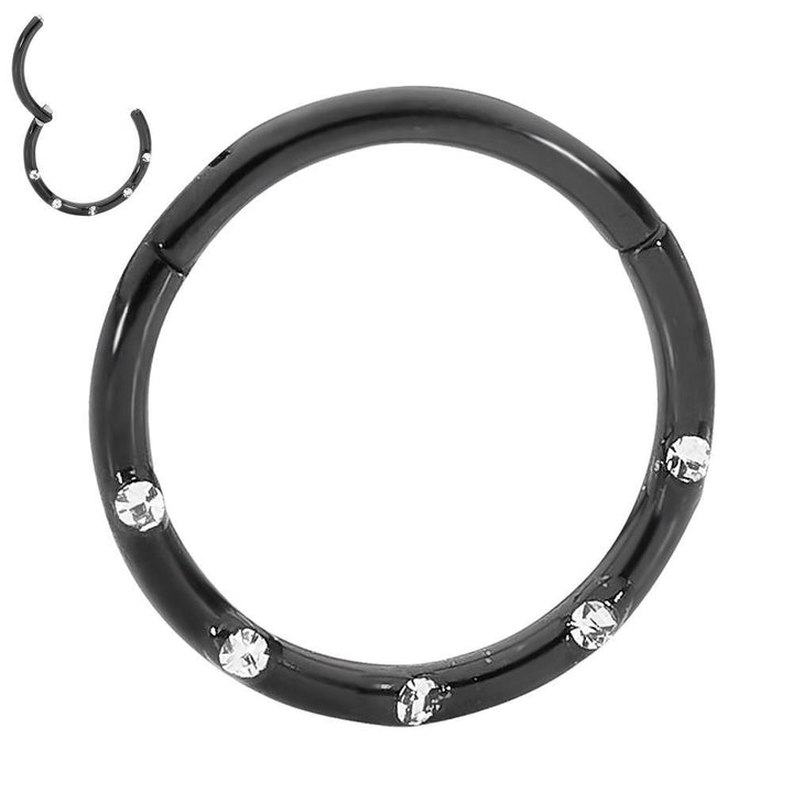 365 Sleepers 1 Piece Titanium 5 Gem Hinged Segment Ring - 16G - PFGWholesale