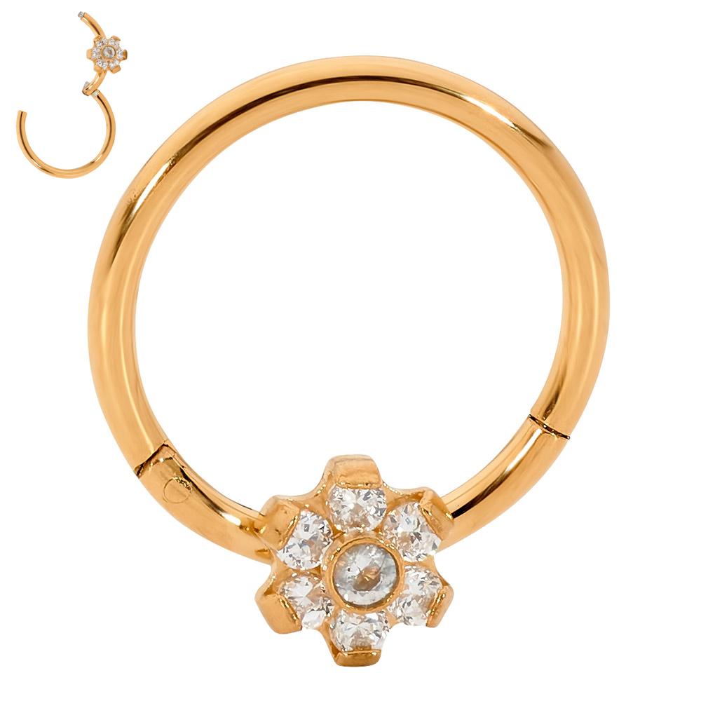 1 Piece 16G Stainless Steel Gem Flower Hinged Hoop Segment Ring Earring 8mm 10mm