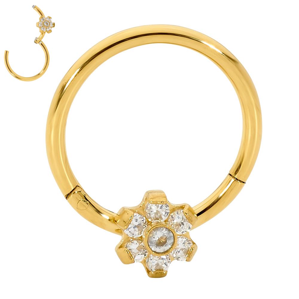 1 Piece 16G Stainless Steel Gem Flower Hinged Hoop Segment Ring Earring 8mm 10mm
