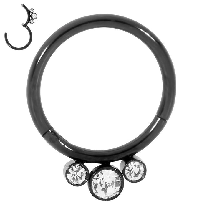 1 Piece 16G Stainless Steel 3 Gem Hinged Hoop Segment Ring Earring 8mm 10mm