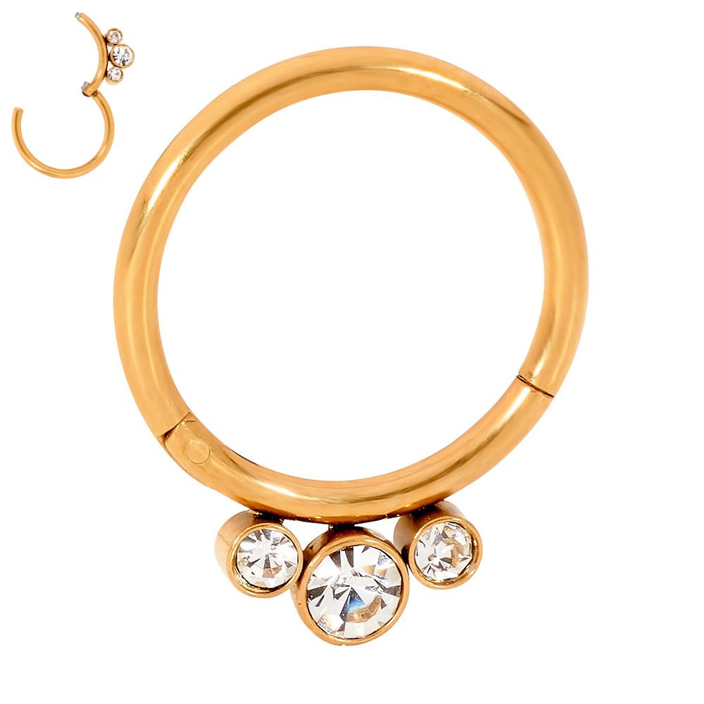 1 Piece 16G Stainless Steel 3 Gem Hinged Hoop Segment Ring Earring 8mm 10mm