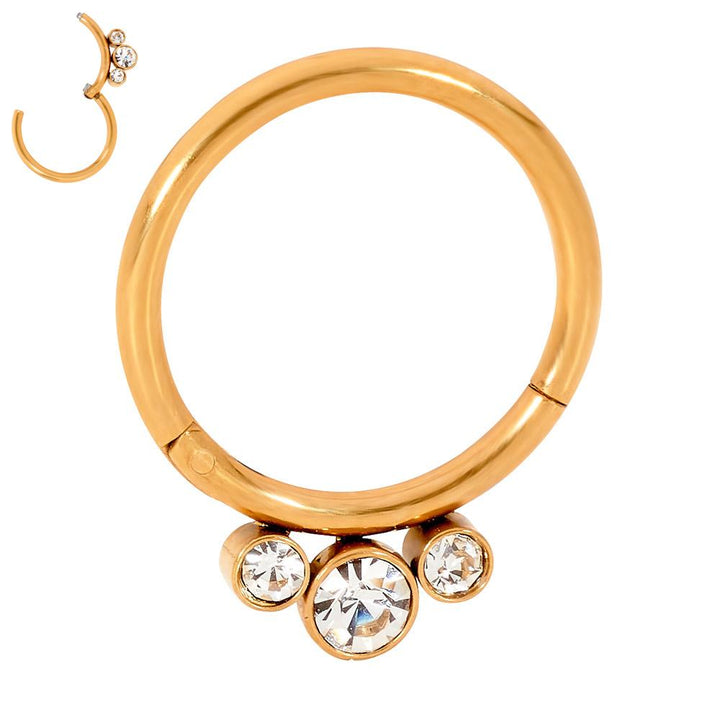 1 Piece 16G Stainless Steel 3 Gem Hinged Hoop Segment Ring Earring 8mm 10mm