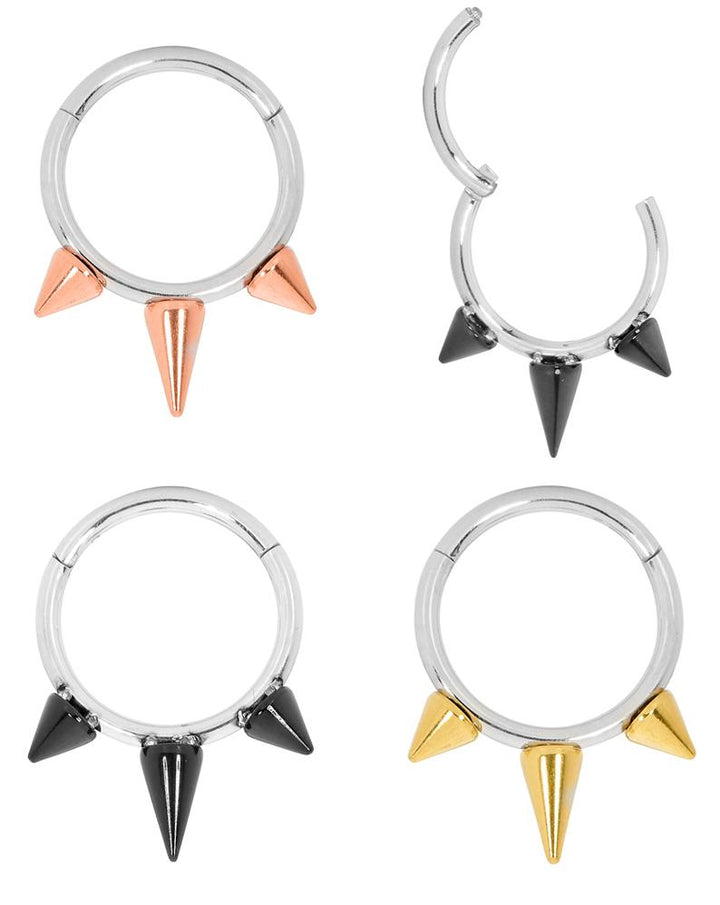 1 Piece 16G Stainless Steel Two Tone Spike Hinged Hoop Segment Ring Earring 8mm 10mm