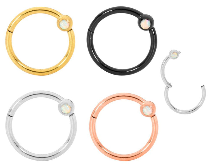 1 Piece 16G Stainless Steel Opal Hinged BCR Ball Closure Segment Ring Earring 8mm 10mm