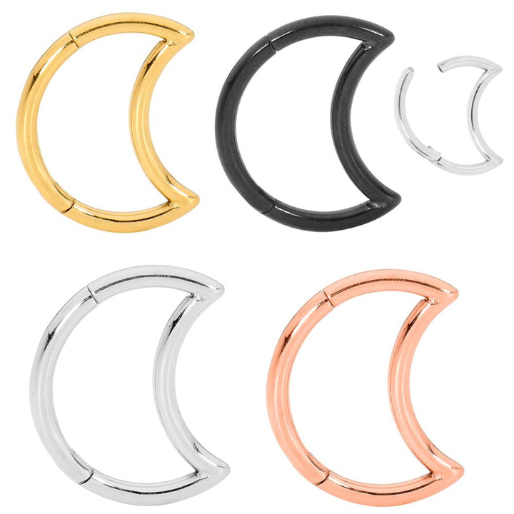 1 Piece 16G Stainless Steel Moon Hinged Hoop Segment Ring Earring 8mm 10mm
