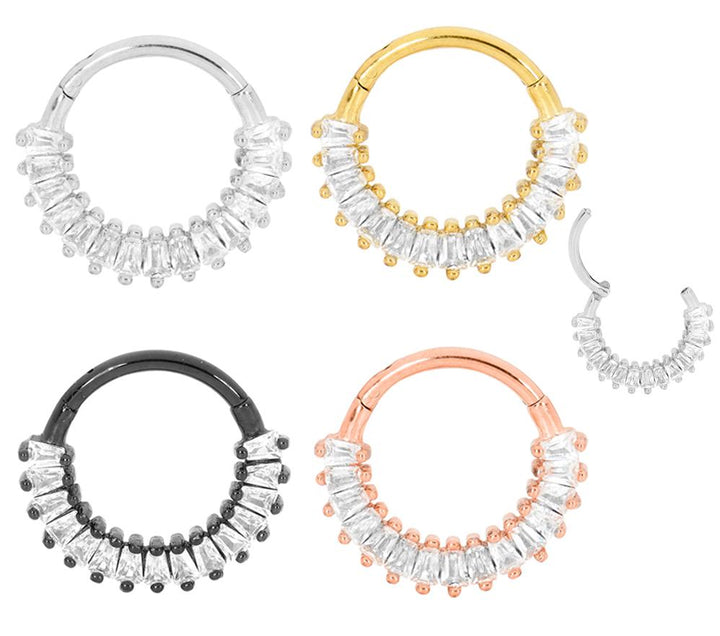 1 Piece 16G Stainless Steel Baguette Gem Hinged Hoop Segment Ring Earring 8mm 10mm