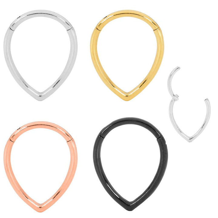 1 Piece 16G Stainless Steel Tear Drop Hinged Hoop Segment Ring Earring 8mm 10mm