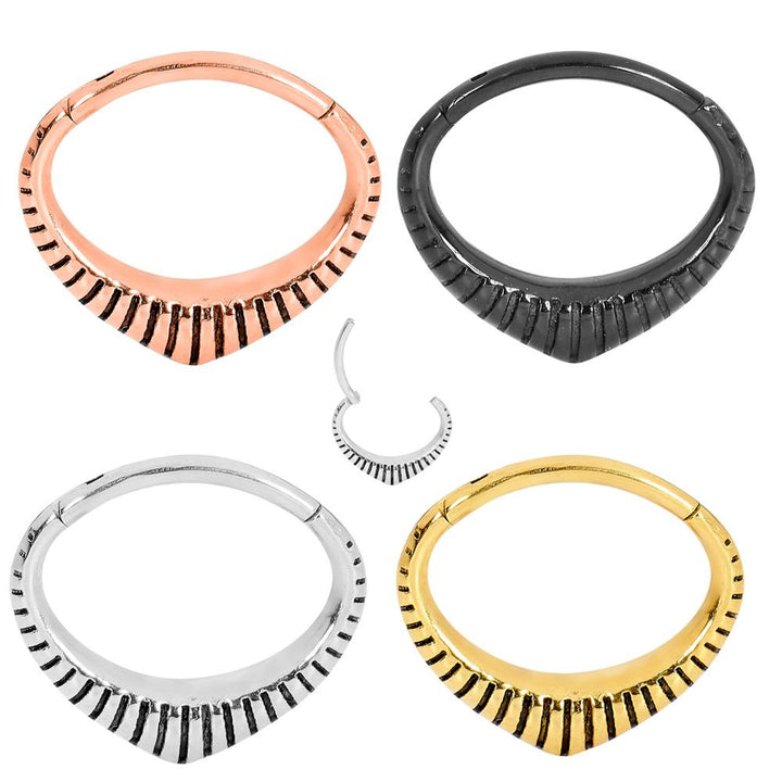 1 Piece 16G Stainless Steel Ribbed Oval Hinged Hoop Segment Ring Earring 6mm 8mm