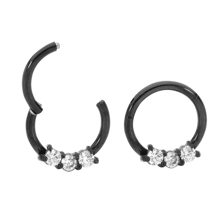 1 Pair 16G Stainless Steel Claw Set Gem Hinged Hoop Sleeper Earrings 8mm 10mm