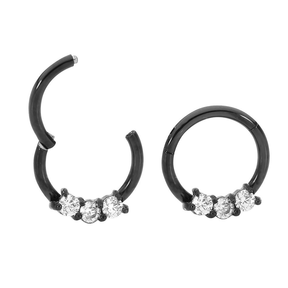 1 Pair 16G Stainless Steel Claw Set Gem Hinged Hoop Sleeper Earrings 8mm 10mm