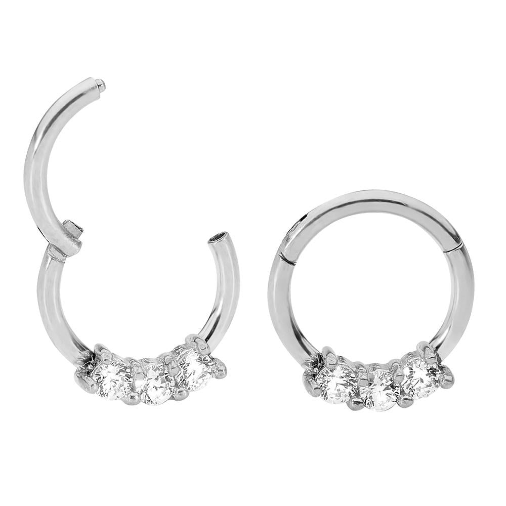 1 Pair 16G Stainless Steel Claw Set Gem Hinged Hoop Sleeper Earrings 8mm 10mm
